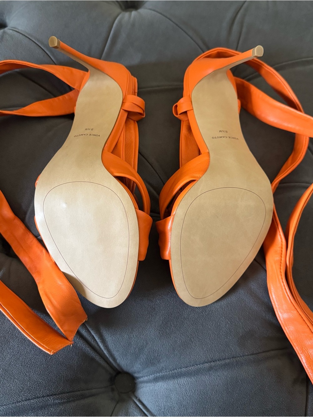 Vince Camuto Orange Semona Heels with Wraparound Ankle Straps - Picture 6 of 7